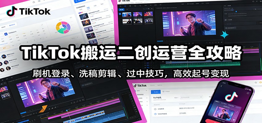 TikTok搬运二创运营全攻略：刷机登录、洗稿剪辑 、过中技巧，高效起号变现网赚项目-副业赚钱-互联网创业-资源整合网创云库