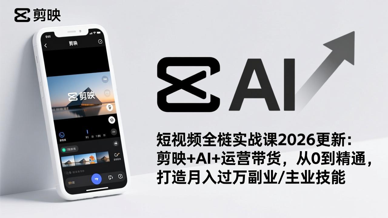 （17231期）短视频全栈实战课2026更新：剪映+AI+运营带货，从0到精通，打造月入过万副业/主业技能网赚项目-副业赚钱-互联网创业-资源整合网创云库