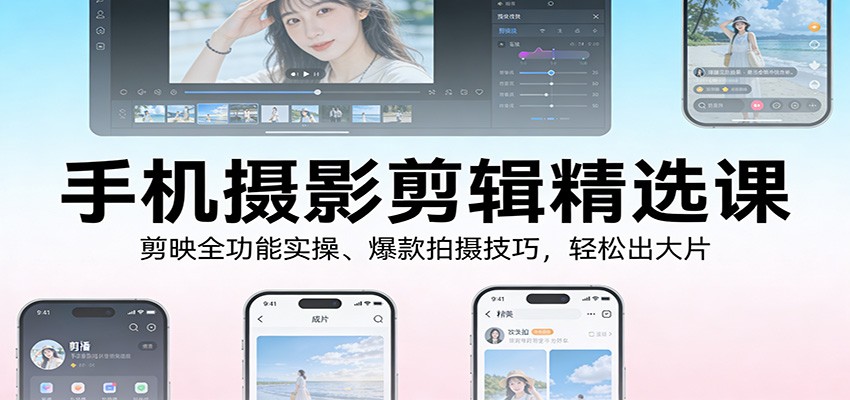 手机摄影剪辑精选课：剪映全功能实操、爆款拍摄技巧，轻松出大片网赚项目-副业赚钱-互联网创业-资源整合网创云库