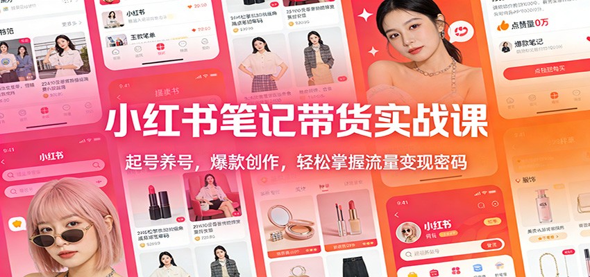 小红书笔记带货实战课：起号养号，爆款创作，轻松掌握流量变现密码网赚项目-副业赚钱-互联网创业-资源整合网创云库