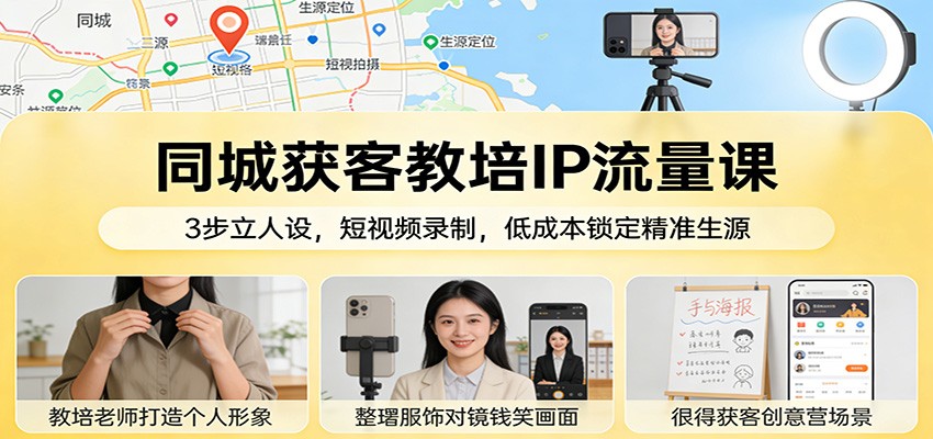 20260205082154-6984532299d42.jpg 同城获客教培IP流量课:3步立人设,短视频录制,低成本锁定精准生源