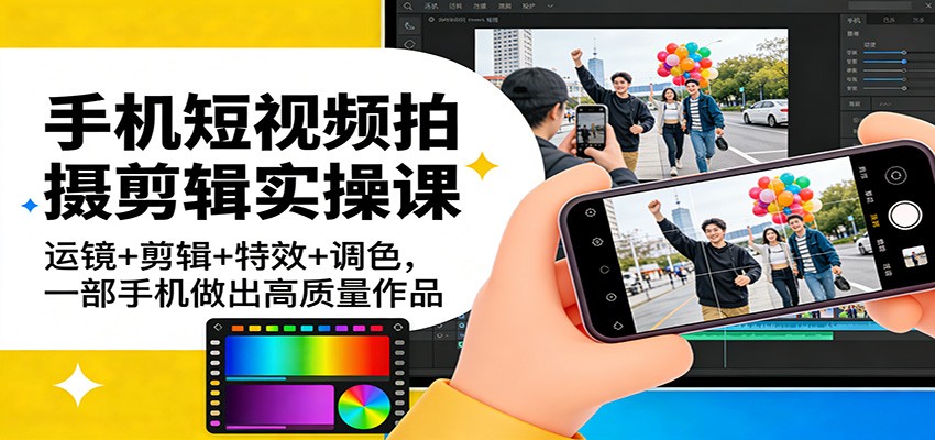 手机短视频拍摄剪辑实操课：运镜+剪辑+特效+调色，一部手机做出高质量作品网赚项目-副业赚钱-互联网创业-资源整合网创云库