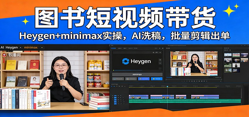 图书短视频带货：Heygen+minimax实操，AI洗稿 ，批量剪辑出单网赚项目-副业赚钱-互联网创业-资源整合网创云库