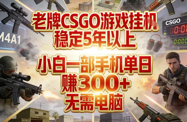 老牌CSGO游戏挂G，稳定5年以上，小白一部手机单日賺3张+，无需电脑网赚项目-副业赚钱-互联网创业-资源整合网创云库