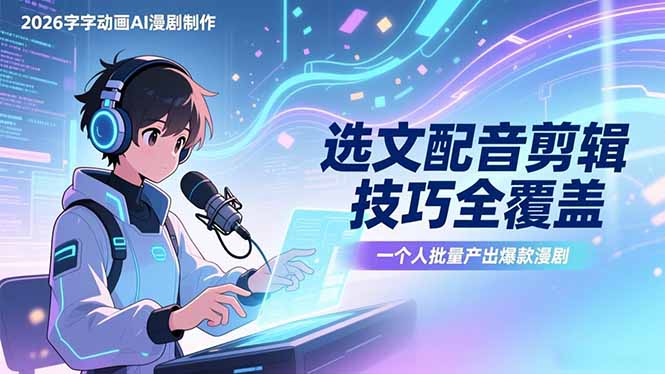（17477期）2026字字动画AI漫剧制作-1期，选文配音剪辑技巧全覆盖，一个人就能批量产出爆款漫剧网赚项目-副业赚钱-互联网创业-资源整合网创云库