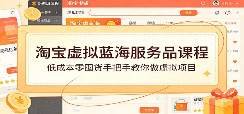 淘宝虚拟蓝海服务品课程：低成本零囤货手把手教你做虚拟项目网赚项目-副业赚钱-互联网创业-资源整合网创云库