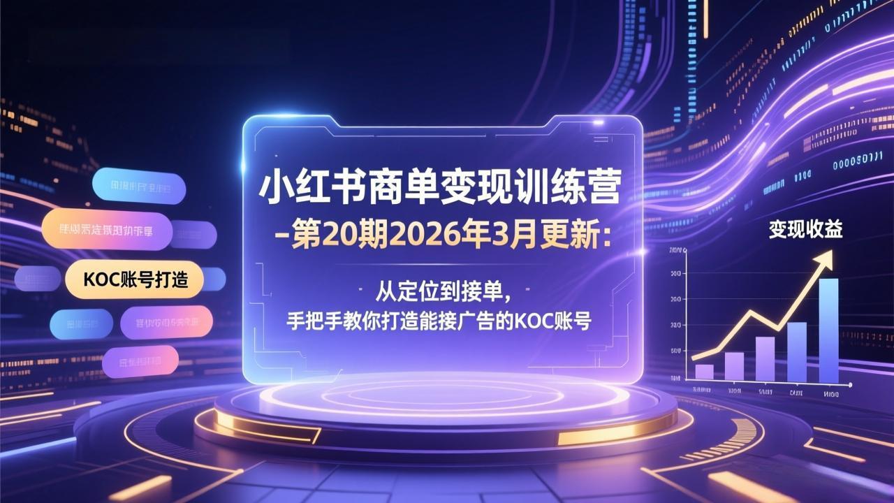 （17590期）小红书商单变现训练营-第20期26年3月更新：从定位到接单，手把手教你打造能接广告的KOC账号网赚项目-副业赚钱-互联网创业-资源整合网创云库