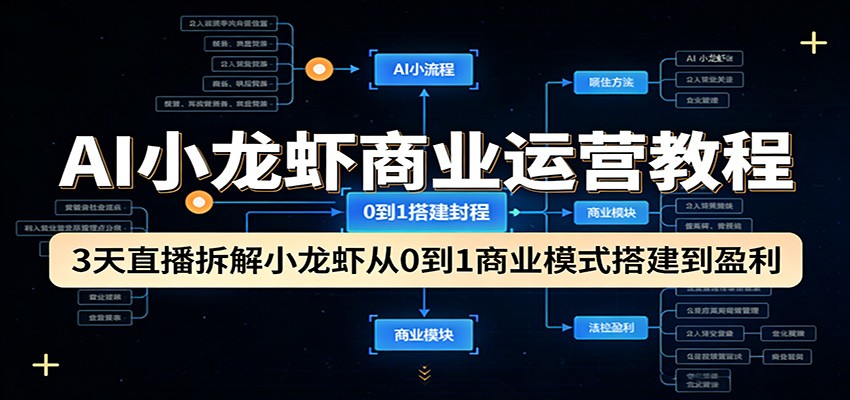 AI小龙虾商业运营教程：3天直播拆解小龙虾从0到1商业模式搭建到盈利网赚项目-副业赚钱-互联网创业-资源整合网创云库