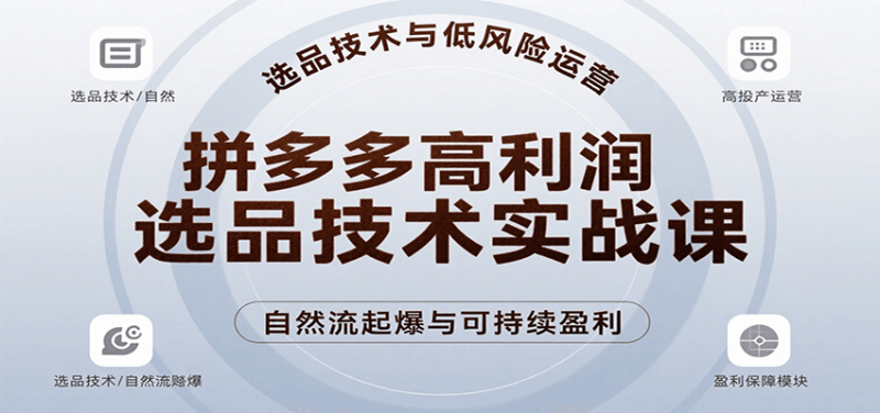 拼多多高利润选品技术实战课，手把手教学自然流高投产起爆，实现低风险可持续盈利网赚项目-副业赚钱-互联网创业-资源整合网创云库