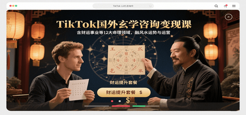 TikTok国外玄学咨询变现课，含财运事业等12大命理领域，融风水运势与运营网赚项目-副业赚钱-互联网创业-资源整合网创云库