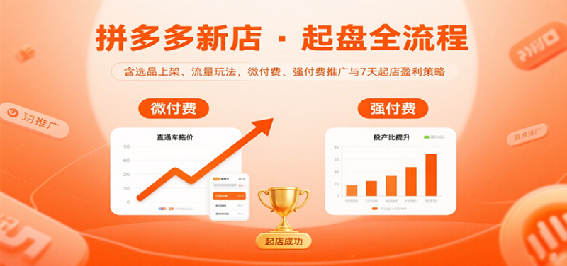 拼多多新店起盘全流程，含选品上架、流量玩法，微付费、强付费推广与7天起店盈利策略网赚项目-副业赚钱-互联网创业-资源整合网创云库