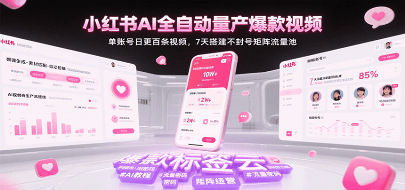 小红书AI全自动量产爆款视频，单账号日更百条视频，7天搭建不封号矩阵流量池（更新）网赚项目-副业赚钱-互联网创业-资源整合网创云库