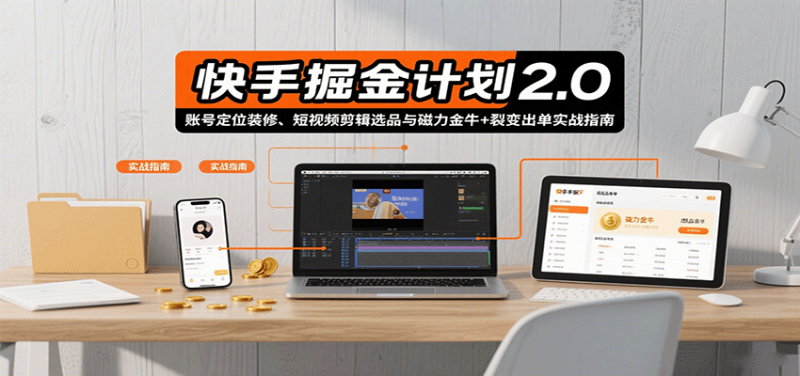 快手掘金计划2.0，账号定位装修、短视频剪辑选品与磁力金牛+裂变出单实战指南网赚项目-副业赚钱-互联网创业-资源整合网创云库