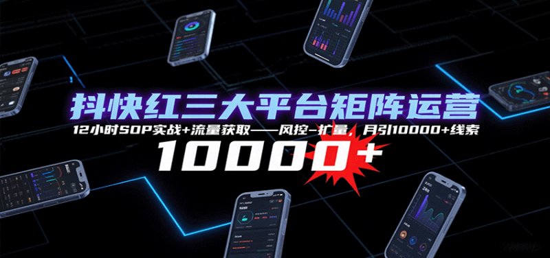 抖快红三大平台矩阵运营，12小时SOP实战+流量获取-风控-扩量，月引10000+线索网赚项目-副业赚钱-互联网创业-资源整合网创云库