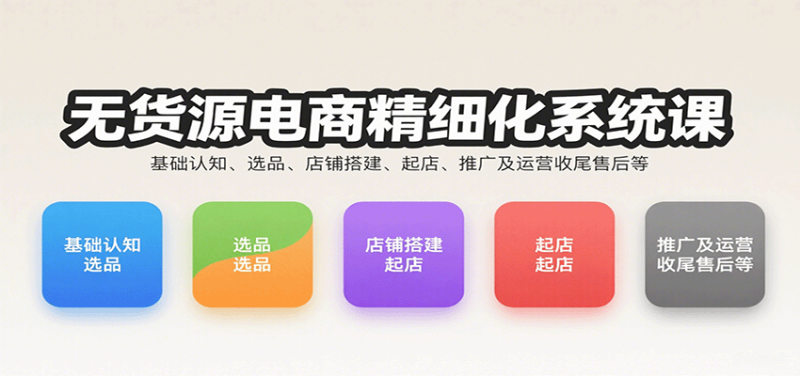 无货源电商精细化系统课：基础认知、选品、店铺搭建、起店、推广及运营收尾售后等网赚项目-副业赚钱-互联网创业-资源整合网创云库