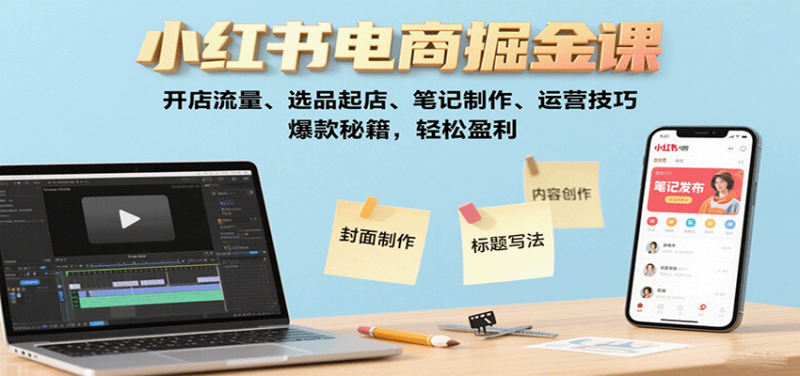 小红书电商掘金课:开店流量、选品起店、笔记制作、运营技巧,爆款秘籍,轻松盈利网赚项目-副业赚钱-互联网创业-资源整合网创云库