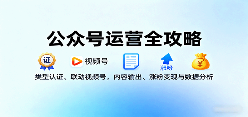 公众号运营全攻略：类型认证、联动视频号，内容输出、涨粉变现与数据分析网赚项目-副业赚钱-互联网创业-资源整合网创云库