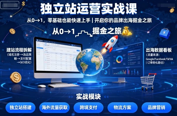 独立站运营实战课，​从0到1，零基础也能快速上手，开启你的品牌出海掘金之旅网赚项目-副业赚钱-互联网创业-资源整合网创云库