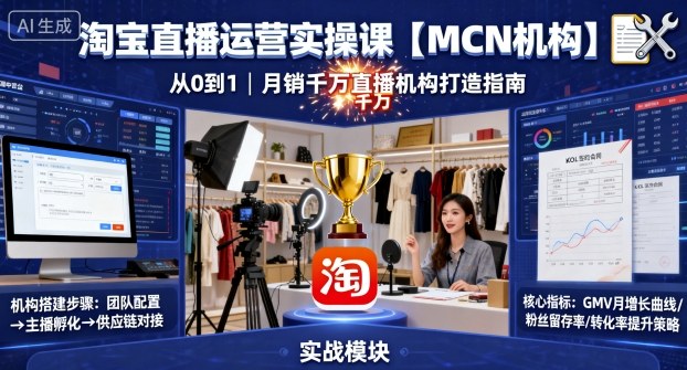 淘宝直播运营实操课【MCN机构】，从0到1做一家月销千W的直播机构网赚项目-副业赚钱-互联网创业-资源整合网创云库