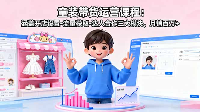 （16081期）童装带货运营课程：涵盖开店设置-流量获取-达人合作三大模块，月销百万+网赚项目-副业赚钱-互联网创业-资源整合网创云库