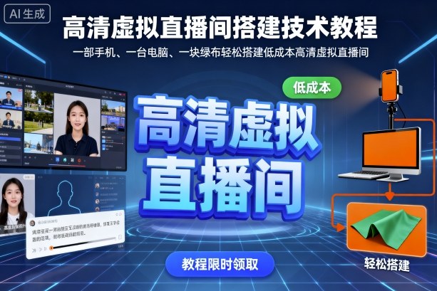 高清虚拟直播间搭建技术教程，一部手机、一台电脑、一块绿布轻松搭建低成本高清虚拟直播间网赚项目-副业赚钱-互联网创业-资源整合网创云库