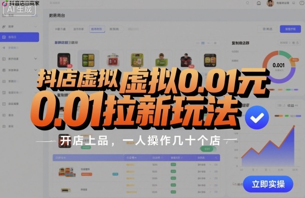 抖店虚拟0.01元拉新玩法，复制做店群，开店上品，一人操作几十个店网赚项目-副业赚钱-互联网创业-资源整合网创云库