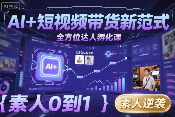 AI+短视频带货新范式全方位达人孵化课，素人也可以从0到1，全方位认知短视频带货网赚项目-副业赚钱-互联网创业-资源整合网创云库