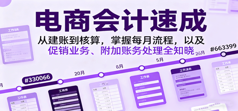 电商会计速成,从建账到核算,掌握每月流程,以及促销业务、附加账务处理全知晓网赚项目-副业赚钱-互联网创业-资源整合网创云库