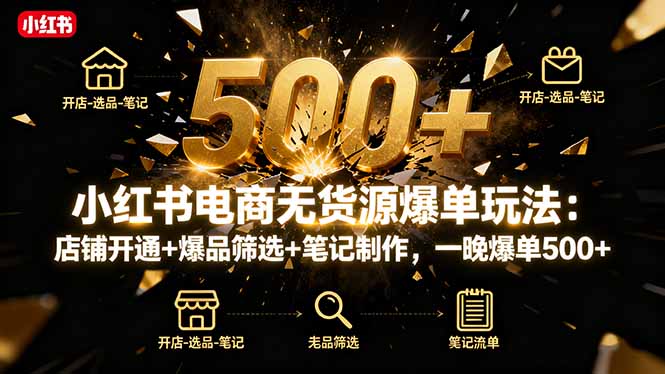 （16256期）小红书电商无货源爆单玩法：店铺开通+爆品筛选+笔记制作，一晚爆单500+网赚项目-副业赚钱-互联网创业-资源整合网创云库