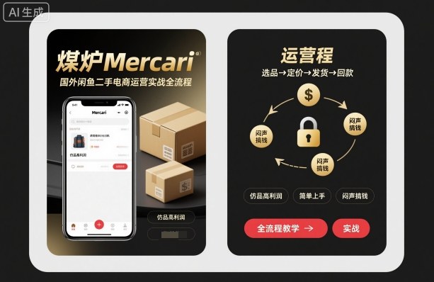 煤炉Mercari国外闲鱼二手电商运营实战全流程，仿品高利润，简单上手，闷声搞钱网赚项目-副业赚钱-互联网创业-资源整合网创云库
