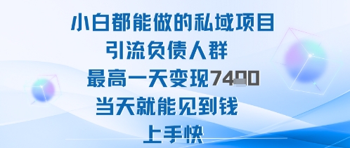 2025年小白都能做的私域项目引流负债人群最高一天变现1k+高变现难度低当天就能见到钱上手快网赚项目-副业赚钱-互联网创业-资源整合网创云库