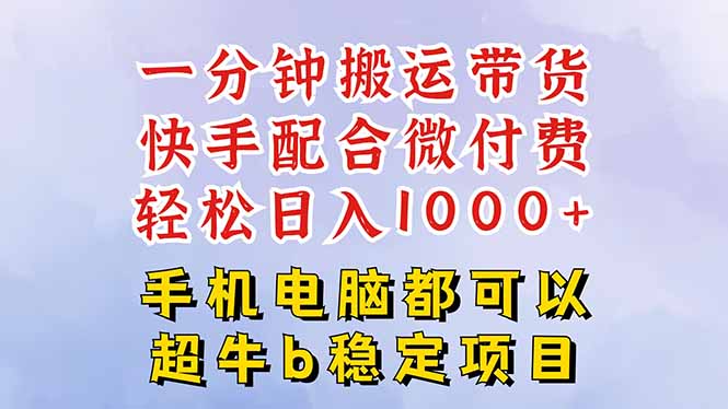 （16285期）快手黑科技一分钟搬运带货，一刀不剪过原创，微付费投流玩法，轻松日入…网赚项目-副业赚钱-互联网创业-资源整合网创云库