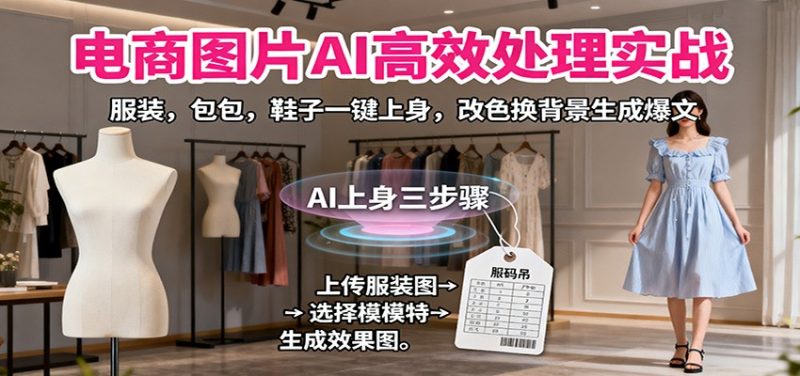电商图片AI高效处理实战，服装，包包，鞋子一键上身，改色换背景生成爆文网赚项目-副业赚钱-互联网创业-资源整合网创云库
