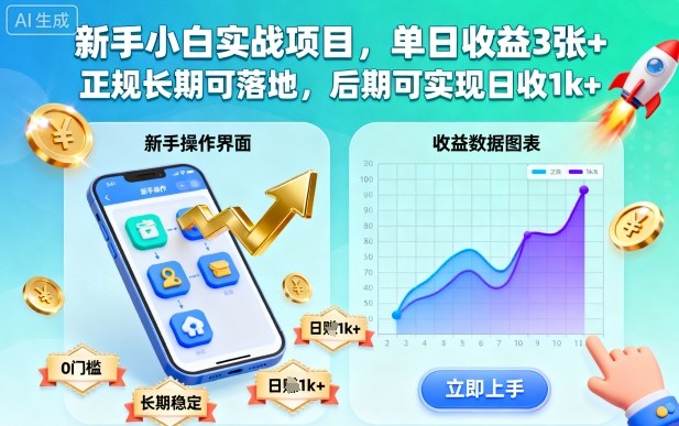 新手小白实战项目，单日收益3张+，正规长期可落地，后期可实现日收1k+网赚项目-副业赚钱-互联网创业-资源整合网创云库