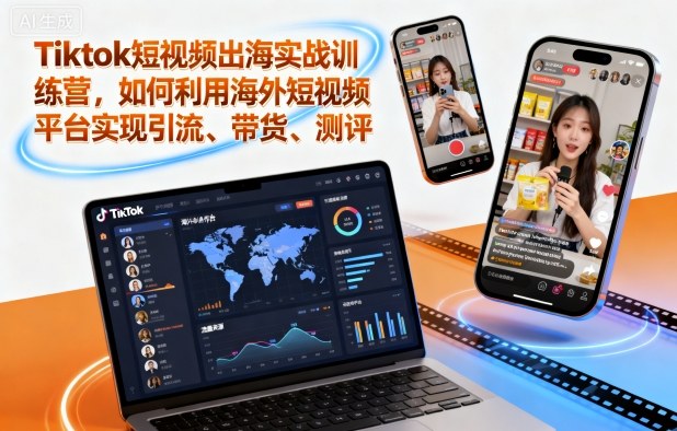 Tiktok短视频出海实战训练营，如何利用海外短视频平台实现引流、带货、测评网赚项目-副业赚钱-互联网创业-资源整合网创云库