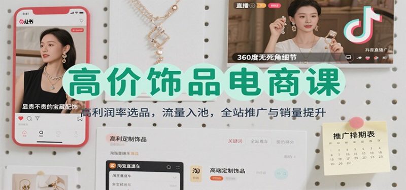 高价饰品电商课：高利润率选品，流量入池，全站推广与销量提升网赚项目-副业赚钱-互联网创业-资源整合网创云库
