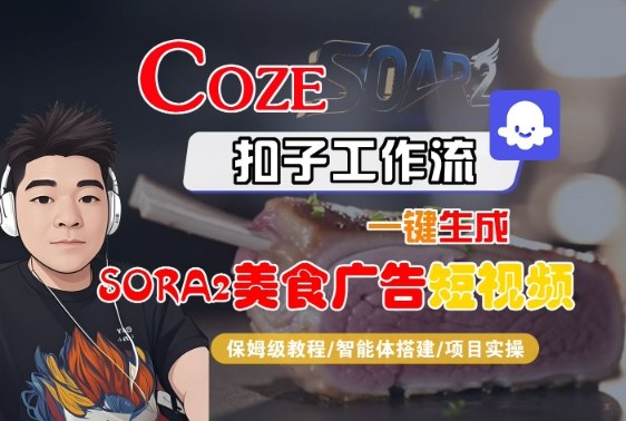 Coze扣子智能体工作流一键生成“SORA2美食广告“短视频，全流程保姆级教学网赚项目-副业赚钱-互联网创业-资源整合网创云库