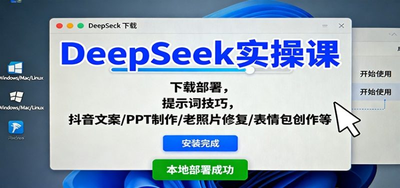 DeepSeek实操课：下载部署，提示词技巧，抖音文案/PPT制作/老照片修复/表情包创作等网赚项目-副业赚钱-互联网创业-资源整合网创云库