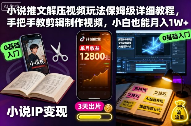 小说推文解压视频玩法保姆级详细教程，手把手教剪辑制作视频，小白也能月入1W+网赚项目-副业赚钱-互联网创业-资源整合网创云库