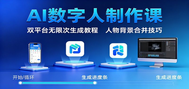 AI数字人制作课：双平台无限次生成教程，人物背景合并技巧网赚项目-副业赚钱-互联网创业-资源整合网创云库