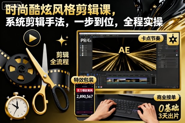 时尚酷炫风格剪辑课，系统剪辑手法，一步到位，全程实操网赚项目-副业赚钱-互联网创业-资源整合网创云库