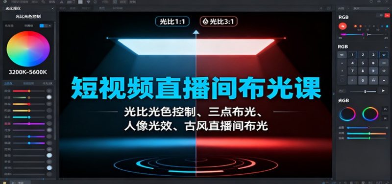 短视频直播间布光课：光比光色控制、三点布光、人像光效、古风直播间布光网赚项目-副业赚钱-互联网创业-资源整合网创云库