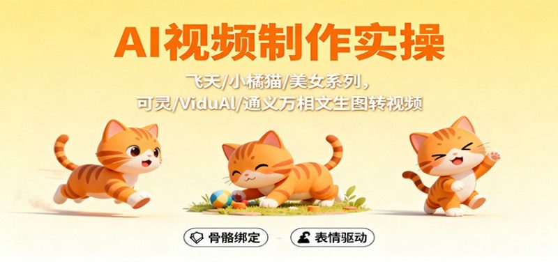AI视频制作实操，飞天/小橘猫/美女系列，可灵/ViduAl/通义万相文生图转视频网赚项目-副业赚钱-互联网创业-资源整合网创云库