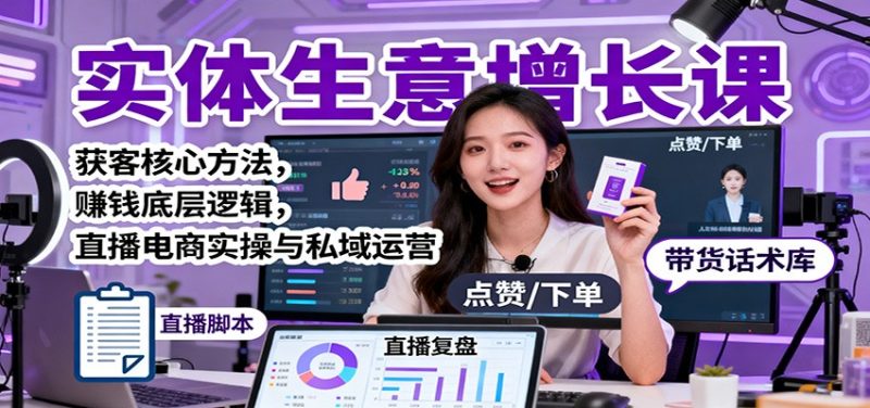 实体生意增长课：获客核心方法，赚钱底层逻辑，直播电商实操与私域运营网赚项目-副业赚钱-互联网创业-资源整合网创云库