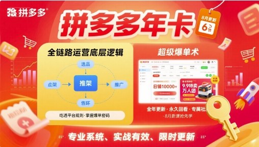 拼多多年卡，拼多多全链路运营底层逻辑，超级爆单术【更新10月】网赚项目-副业赚钱-互联网创业-资源整合网创云库