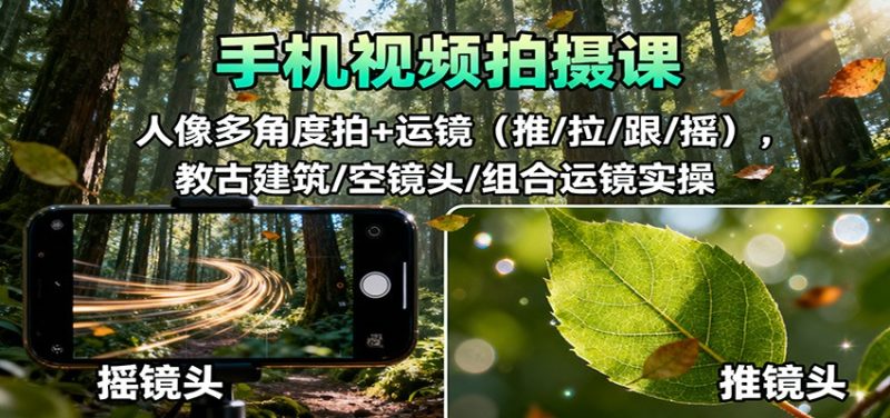 手机视频拍摄课：人像多角度拍+运镜（推/拉/跟/摇），古建筑/空镜头/组合运镜实操网赚项目-副业赚钱-互联网创业-资源整合网创云库