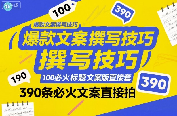 爆款文案撰写技巧，100个必火标题文案模版直接套，390条必火文案直接拍网赚项目-副业赚钱-互联网创业-资源整合网创云库