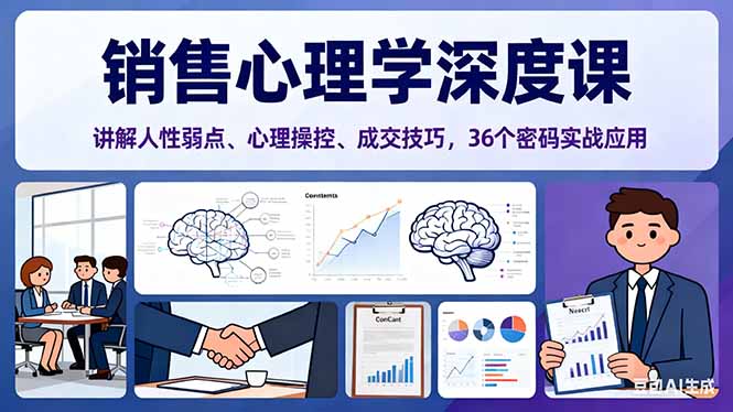 （16456期）销售心理学深度课，讲解人性弱点、心理操控、成交技巧，36个密码实战应用网赚项目-副业赚钱-互联网创业-资源整合网创云库