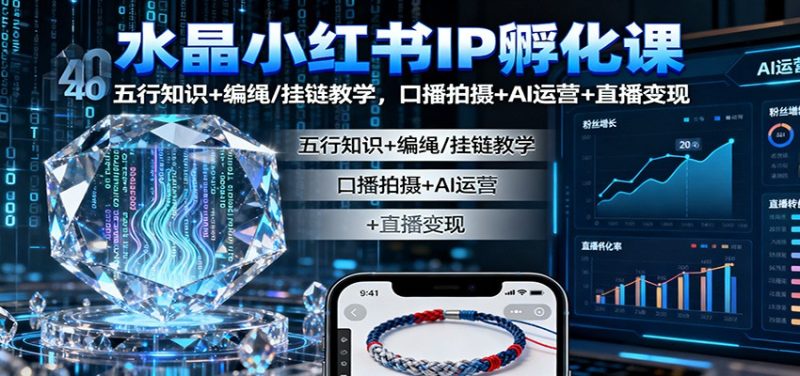 水晶小红书IP孵化课:五行知识+编绳/挂链教学,口播拍摄+AI运营+直播变现网赚项目-副业赚钱-互联网创业-资源整合网创云库
