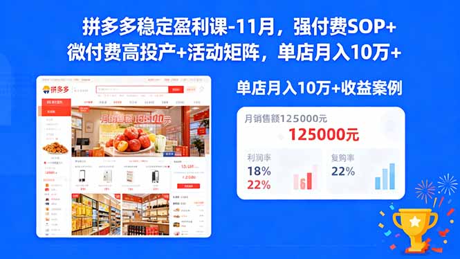 （16473期）拼多多稳定盈利课-11月，强付费SOP+微付费高投产+活动矩阵，单店月入10万+网赚项目-副业赚钱-互联网创业-资源整合网创云库
